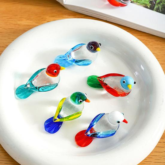 Yousheng Hand Blown Glass Bird Figurine Mini Decorative Animal Statue Miniature Collectible Bird Ornament for Home Office Table Decor