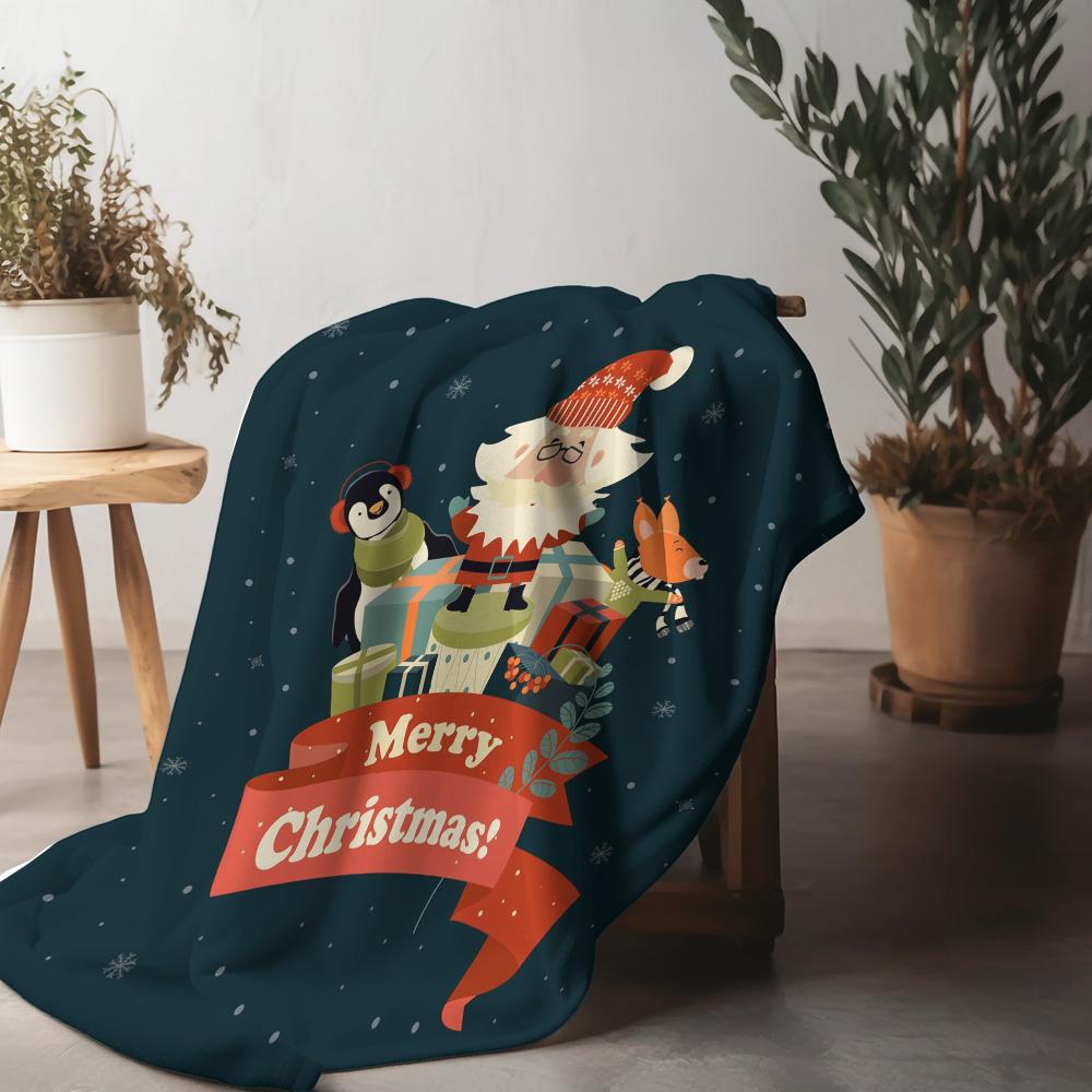

Cozy Christmas Throw Blanket Soft Flannel Merry Christmas Gift Holiday Home Decor Festive Winter Warm Bedspread Santa Claus Them 75x90cm