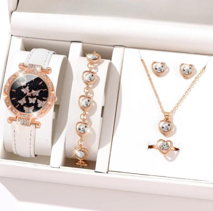 New Popular Women'S Bracelet Watch Fashionable And Simple Butterfly Five-Piece Watch Set Watch