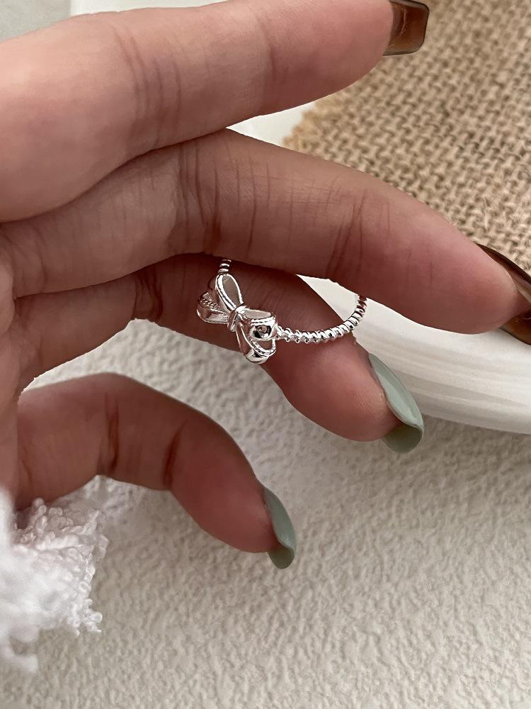 Girly Bow S925 Sterling Silver Ring - Niche Design, Sweet Plain Band, Perfect Index Finger Gift