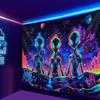 2D Trippy Alien UV Glow Tapestry, Blacklight Galaxy Wall Art for Home Decoration