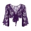 Elegant Women Lace Wedding Party Long Flare Sleeves Shrug Cropped Jacket Shrug For Evening Formal Prom Bolero