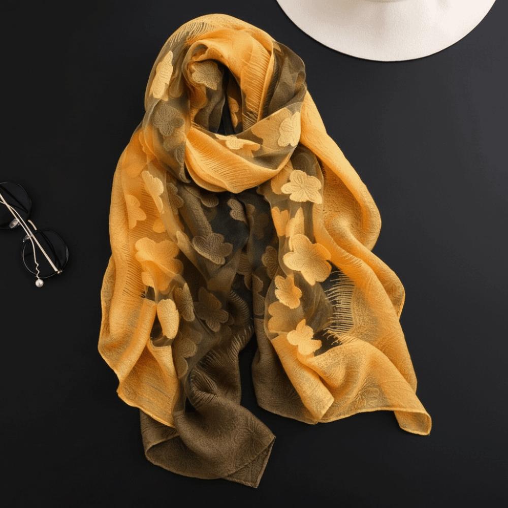 Gradient Color Cut Flowers Scarf Thin Beach Shawl Wrap Elegant Sunscreen Scarf