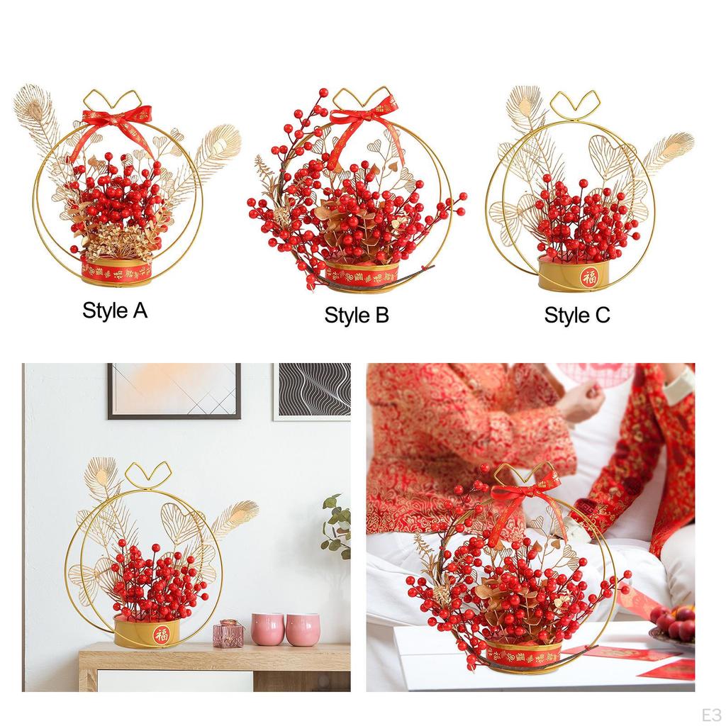Chinese Flower Basket Ornament Decorative Desktop Photo Props Spring Festival Wall Hanging Harvest