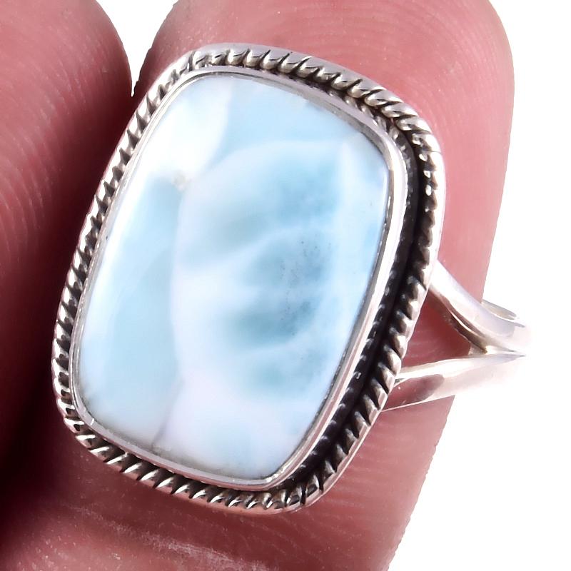 

Natural Republic Larimar Gemstone Handmade 925 Sterling Silver Ring S.8 o6D92