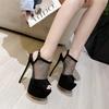 Street Style Back Buckle Strap Platform Sandals Women Mesh Fabric Open Toe Ultra Thin Heels Stripper Shoes Zapatos Mujer