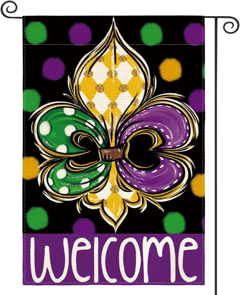 AVOIN colorlife eur de Lis Mardi Gras Garden ag 12x18 Inch Double Sided, Polka Dots Welcome Carnival Yard Outdoor Decora UUN