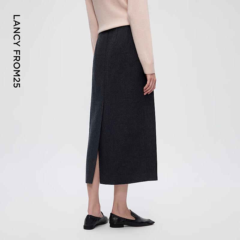 LANGZI Elegant Wool Blend Straight Midi Skirt