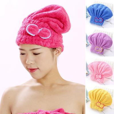 Hair Drying Hat with Elastic Band Super Absorbent Quickly Dry Thickened Less Frizz Bow Decor Hair-drying Cap Drying Head Wrap Home Travel Use