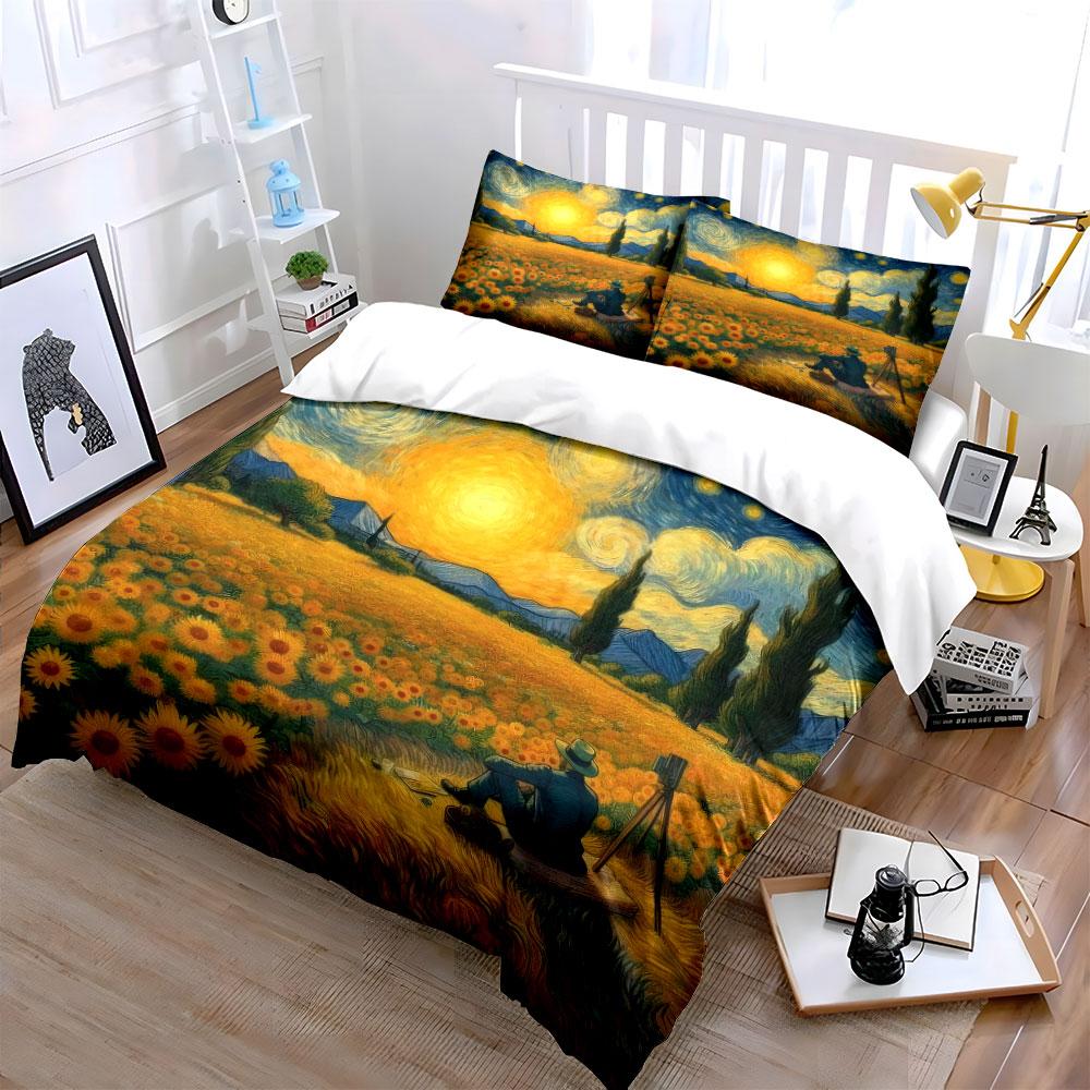 Sunflower Field Artistic Trio Set Kid'S And Adults' Bedroom Decor, Exquisite Three-Piece Bedding Set Gift