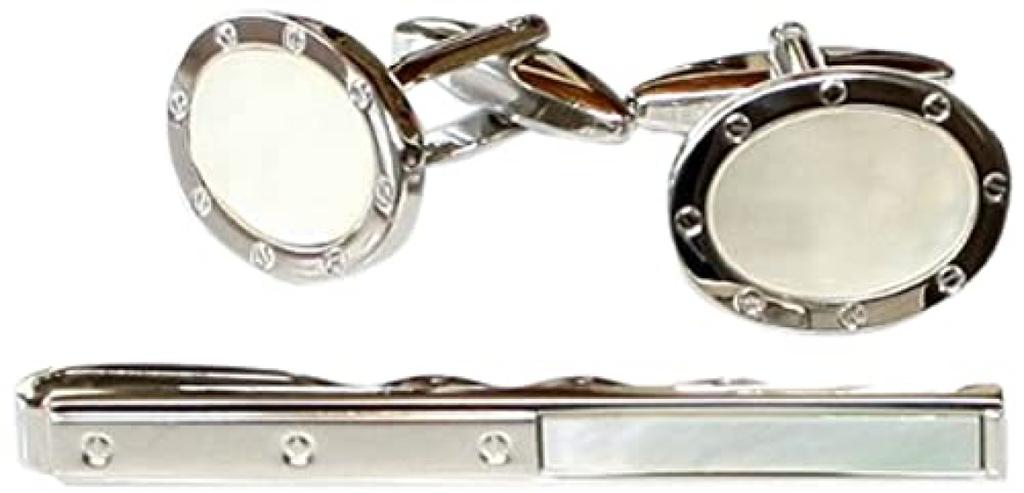 Kamakura Cufflinks Workshop MOP Cufflinks and Tie Clip Set and Tie set03 [Cufflinks Clip]