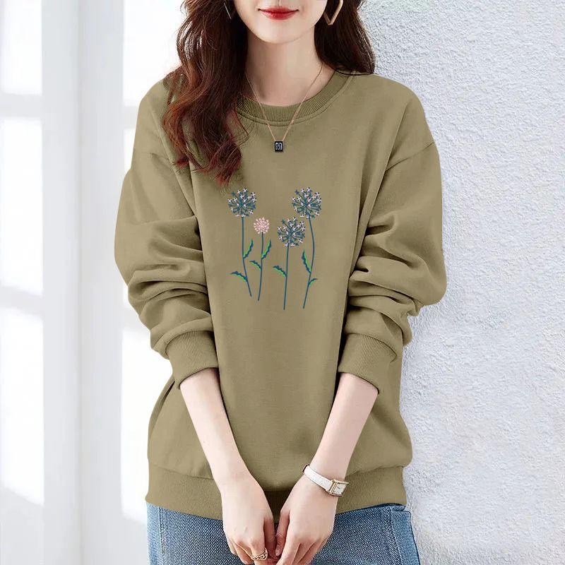 Autumn and Winter Women's Crew Neck Long Sleeves Printing Loose Pullovers Korean Hoodies Fashion Classic Casual All Match Tops