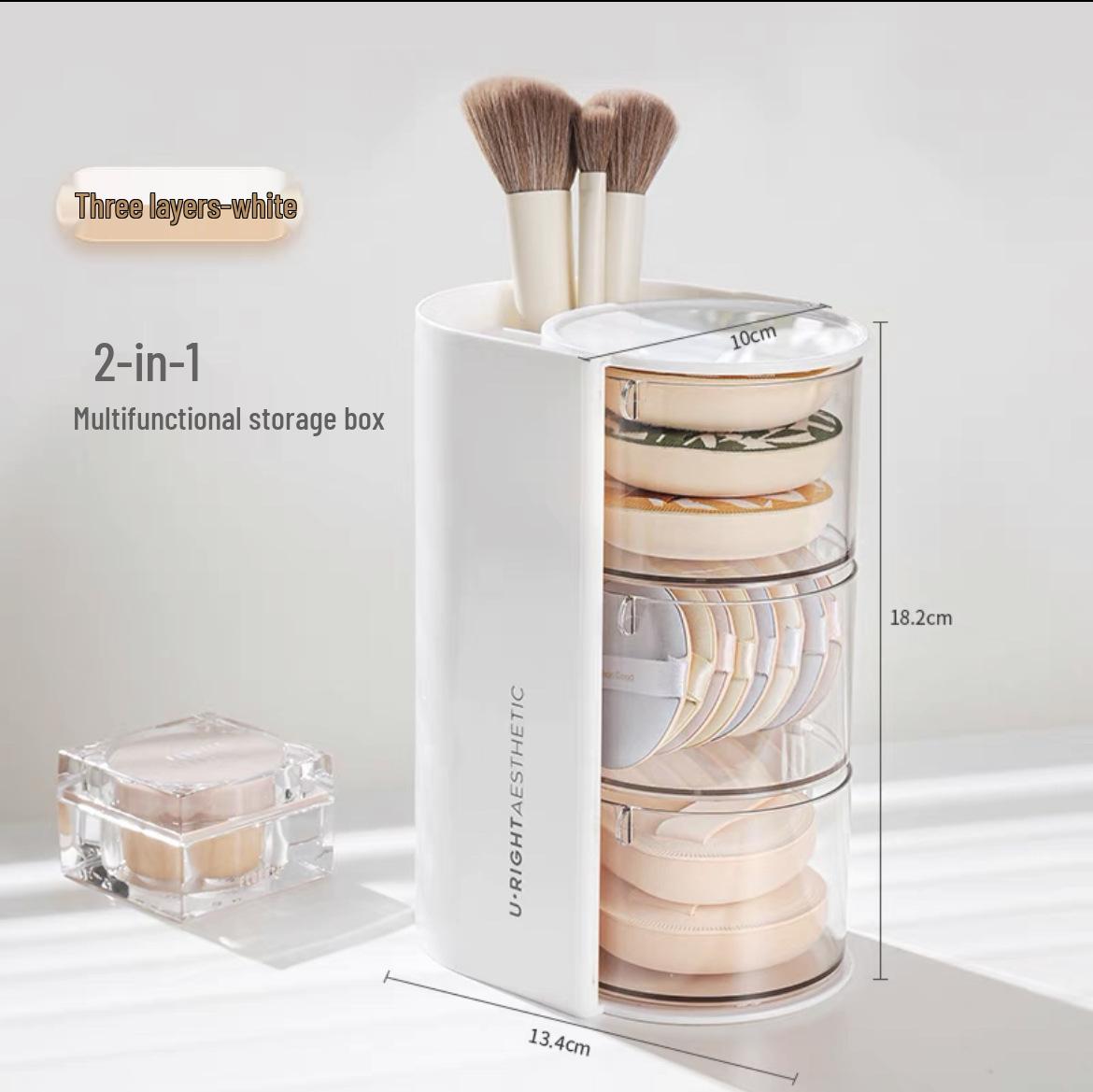

Вращающийся пыленепроницаемый органайзер для макияжа: Коробка для хранения пуховки, помады, кисти и спонжа-яйца