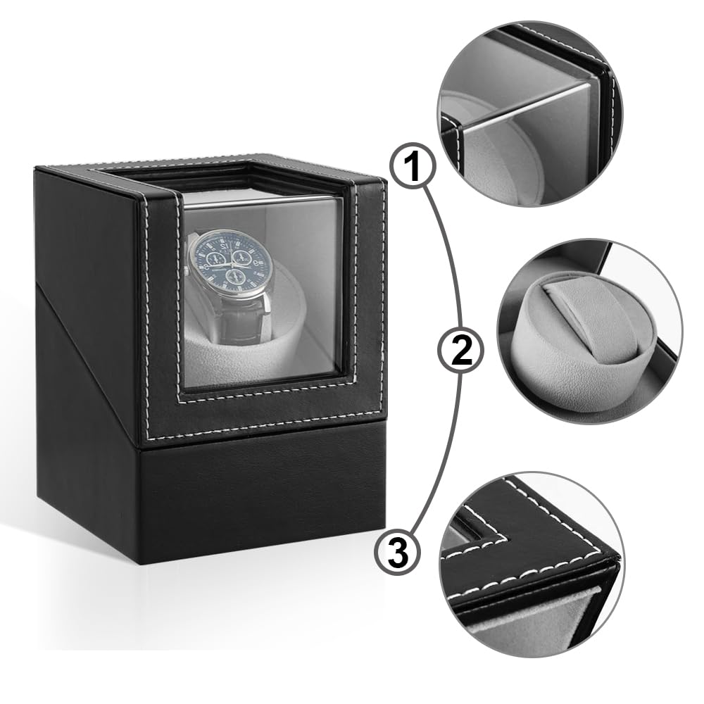SOUKENGEN Automatic Watch Winder Watch for Men and Women (Single Winder) (04 Black, 1+0 Pieces)