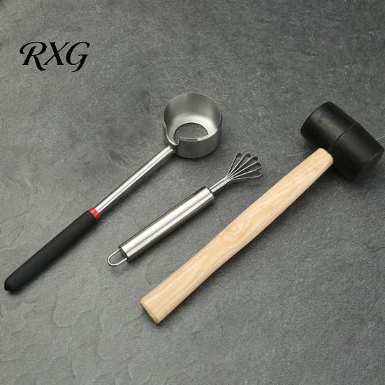 Durable Stainless Steel Fruit Puncher Coconut Manual Opener/Rubber Hammer/Coconut Meat Grater, Thickened Hole Green Water Opener Puncher, Anti-slip