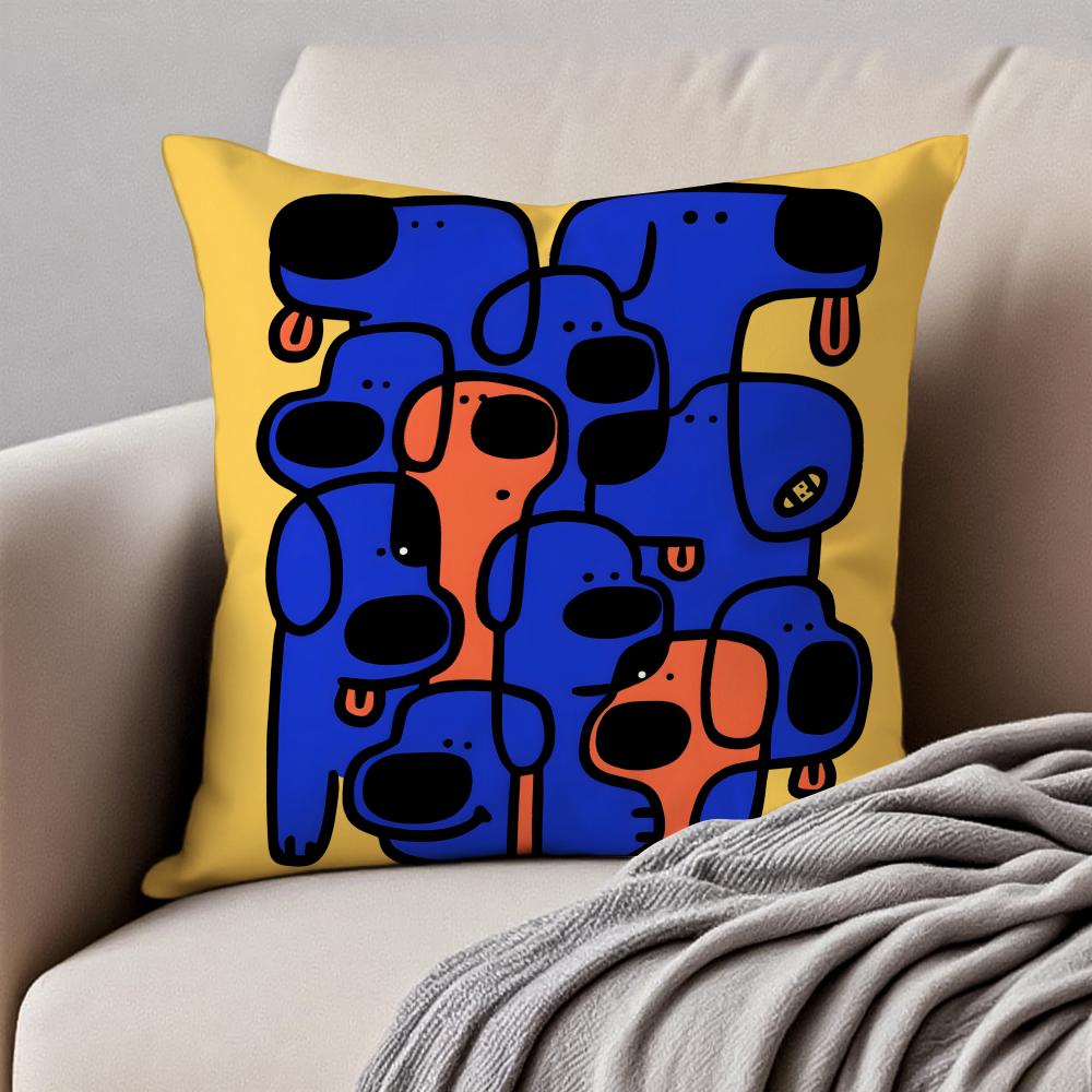 Quirky Modern Art Abstract Dog Cushion Cover Pillowcase Antidustmite Invisible Zipper Short Plush Sofa Cushion