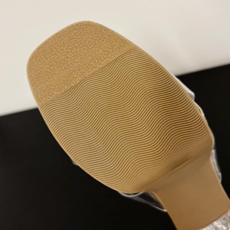 Eilyken Summer PVC Transparent Square Toe Woman Slippers Crystal Clear High Heels Slides Shoes Zapatos De Mujer