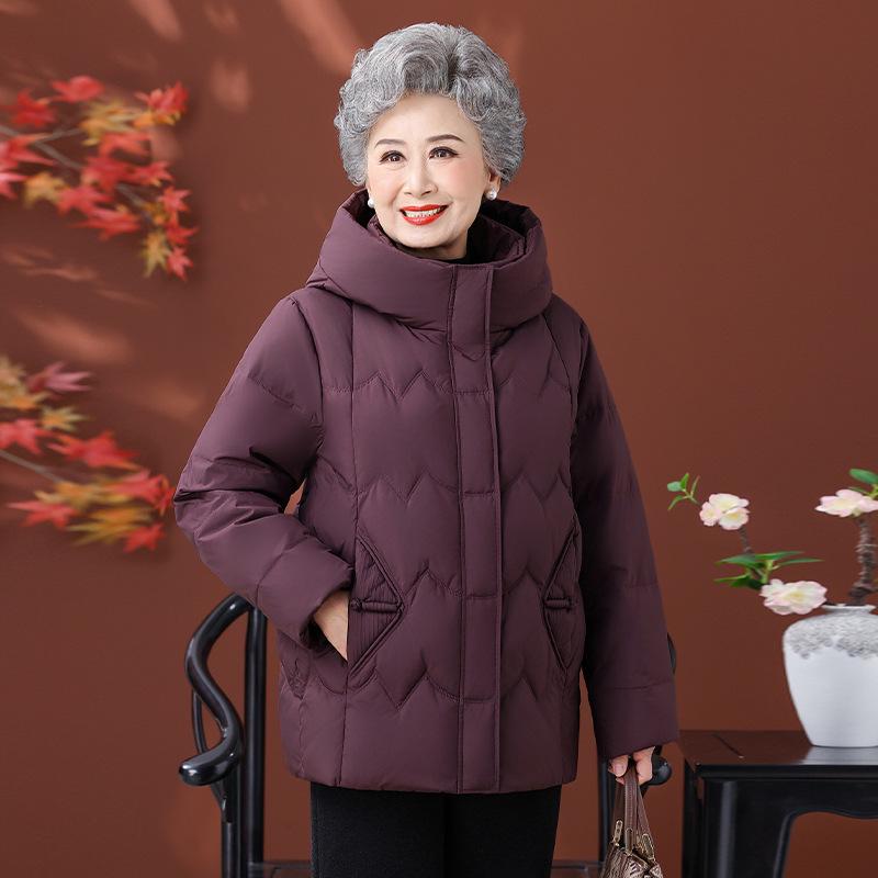 

Women s Hooded Short Down Jacket for Middle-Aged & Elderly - Thick, Warm Winter Coat 3XL (125-135 kg)