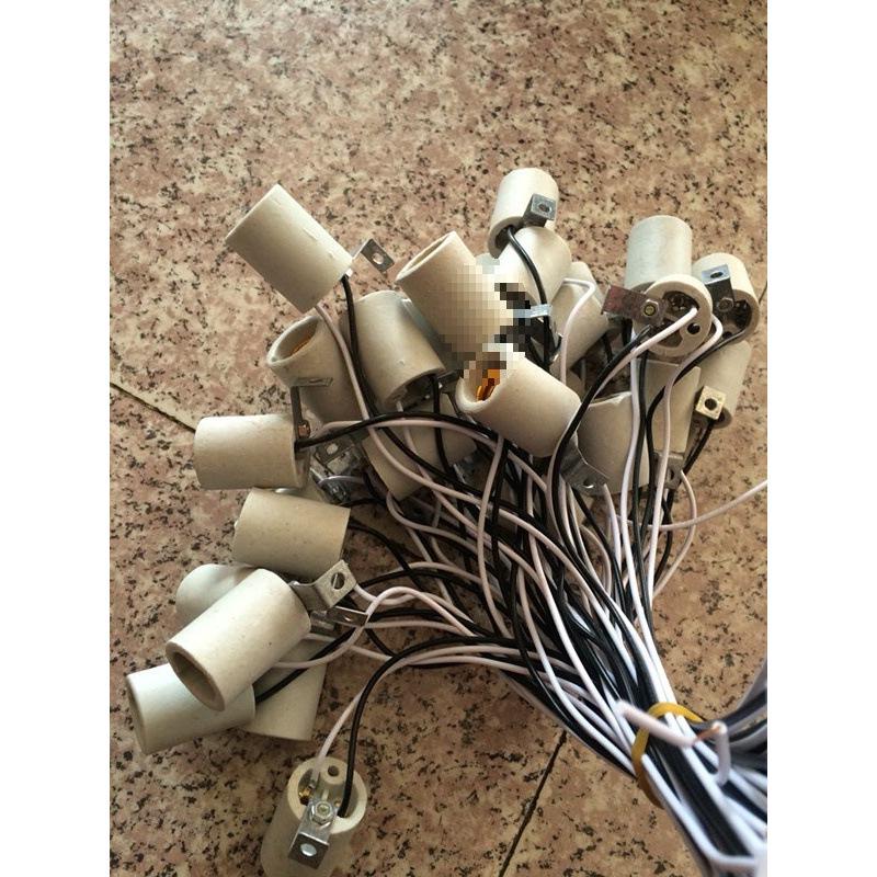 High-Temperature Ceramic E27 Screw Lamp Holder with 7-Shaped Foot and Wire, for Ceiling Lamp Modifications