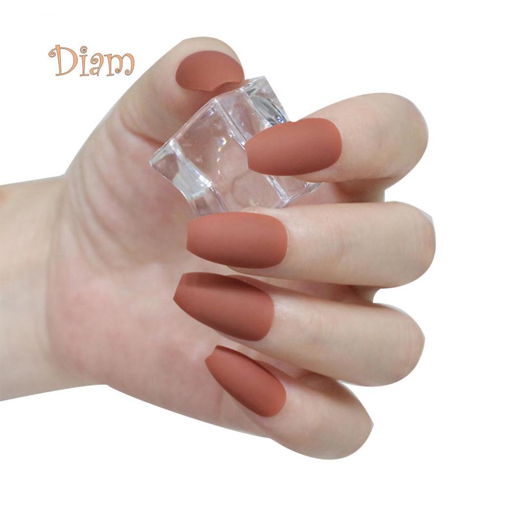Fetong 24Pcs Coffin False Nails Tip Art Decoration Full Cover Matte Fingernail Stickers