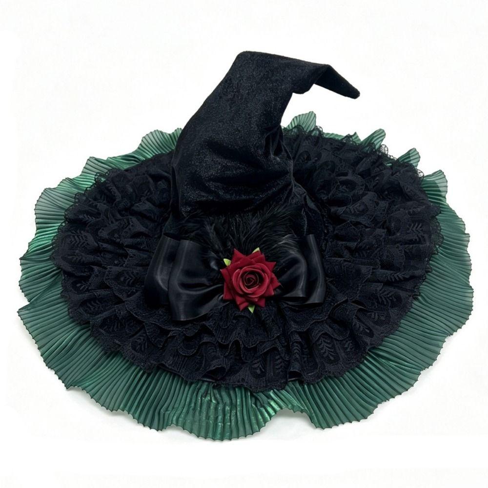 Rose Bowknot Halloween Witch Hat Wide Brim Wide Brim Hat Creative Witch Cosplay Hat  Unisex