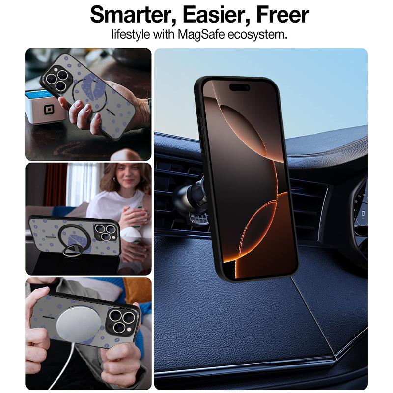 Color Lips Pattern Clear Matte Wireless Charge Case For iPhone 16E 16 Pro Max 15 Pro 14 13 Soft Edge Shockproof for Magsafe Magnetic Phone Cover
