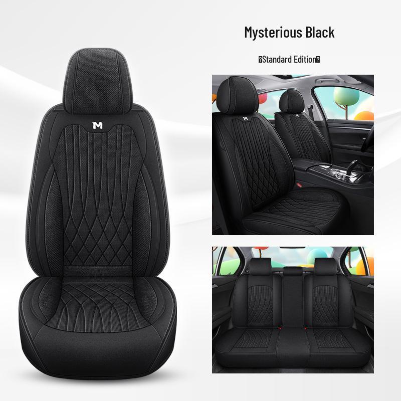 Universal Breathable Linen Car Seat Cushion - Full Surround for All Seasons, Fits Five Seats