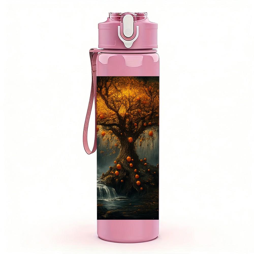 1PC Dark Forest Glowing Tree Landscape 750ml Color Plastic Sports Water Bottle Leakproof Flip Straw Lid Suitable for Sports Office Home Use