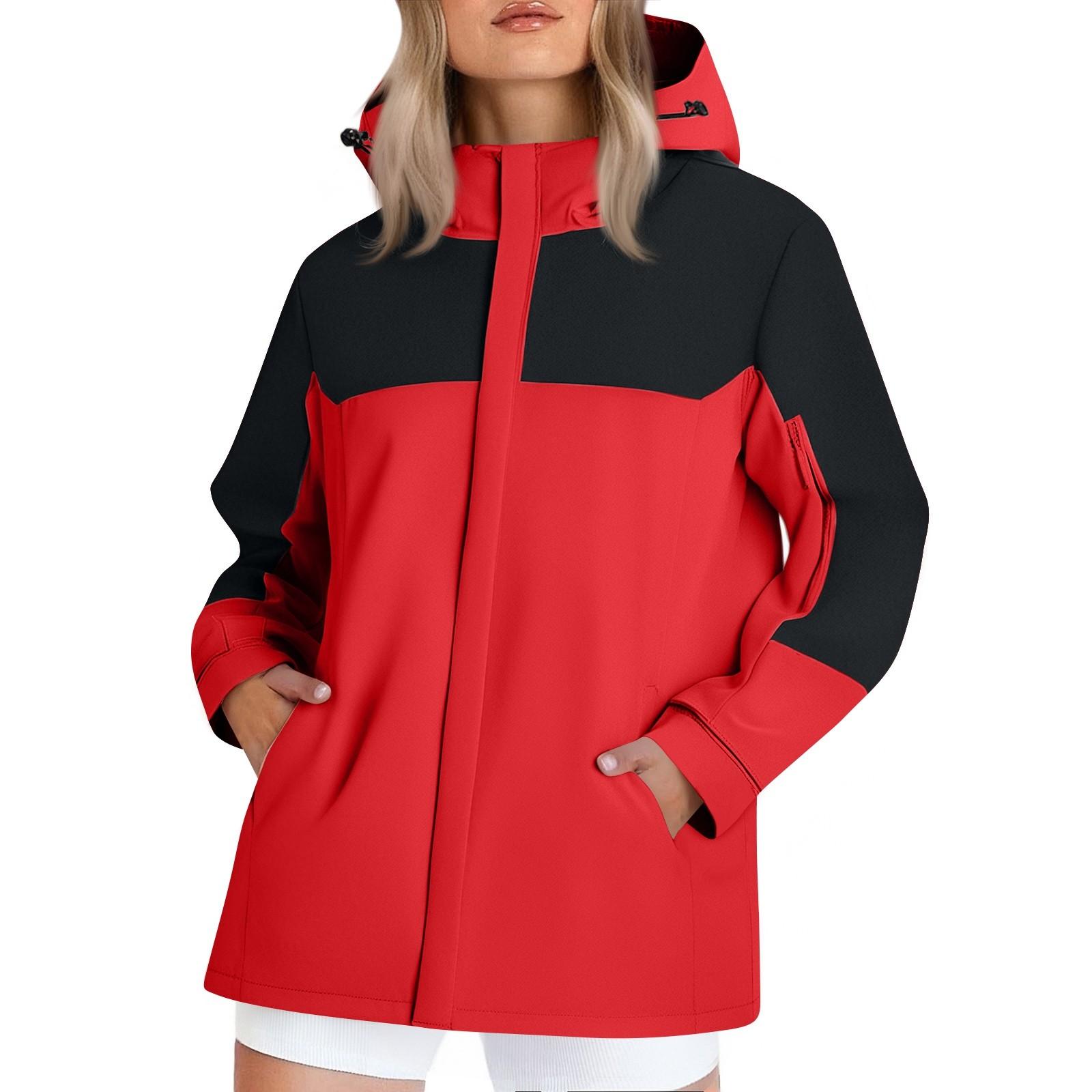 

Women s Fashionable Color Blocked Long Sleeved Hooded Outdoor Thin Waterproof Running Sports Jacket, Submachine Jacket XXL червоний