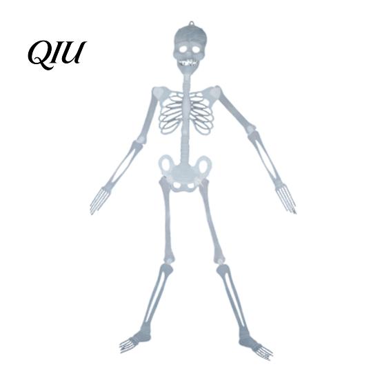 Glow Skeleton for Window Halloween Decor, 90cm-1.5m Fluorescent Fake Skull Prop Hanging Ghost Decorations Haunted House, Articulated Plastic Bar Party