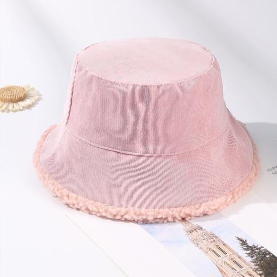 Winter Bucket Hat Cozy Faux Lambswool Double-sided Reversible Thickened Fleece Solid Color Keep Warm Fisherman Hat