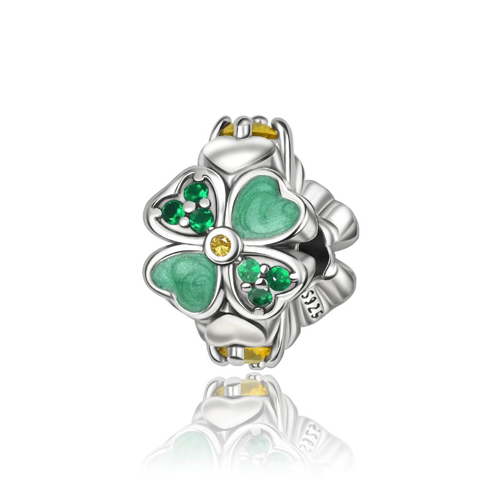 Spring 925 Silver Green Series Charm Bead For Woman Four Leaf Clover Turtle Avocado Fit Original Bracelet Making Pendant Jewelry