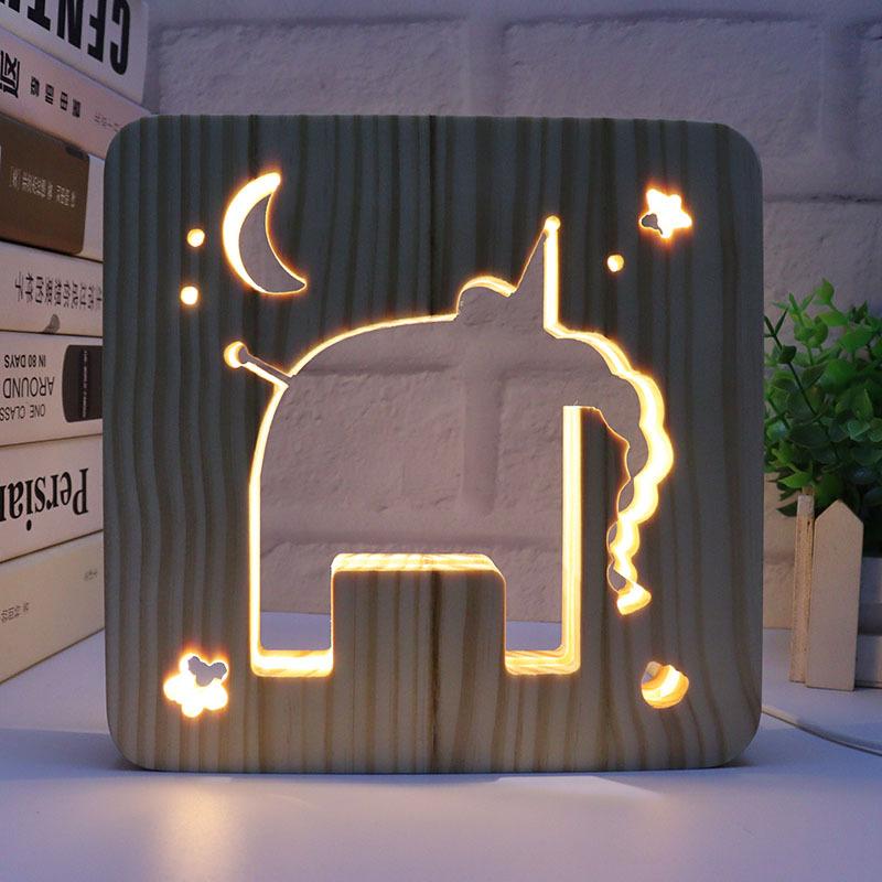 Creative 3D Night Lamp Corporate Gift Design Letter Music Notes Solid Wood Hollowed-out Carving LED Desk Lamp Wooden