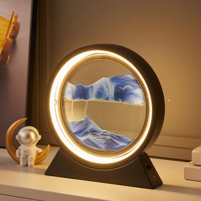 Rörlig Sandkonst Skrivbordslampa Kvicksandsbild 3D Djuphavs Sandlandskap i Rörelse Flödande Sandmålning LED-Ljus Hem Kontor Skrivbordsdekoration
