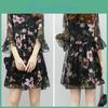 Dress Print Floral Sweet Chiffon Lotus Leaf Sleeve Midlength Slim Womens Round Neck Aline Skirt Holiday Beach Dress Lightweight