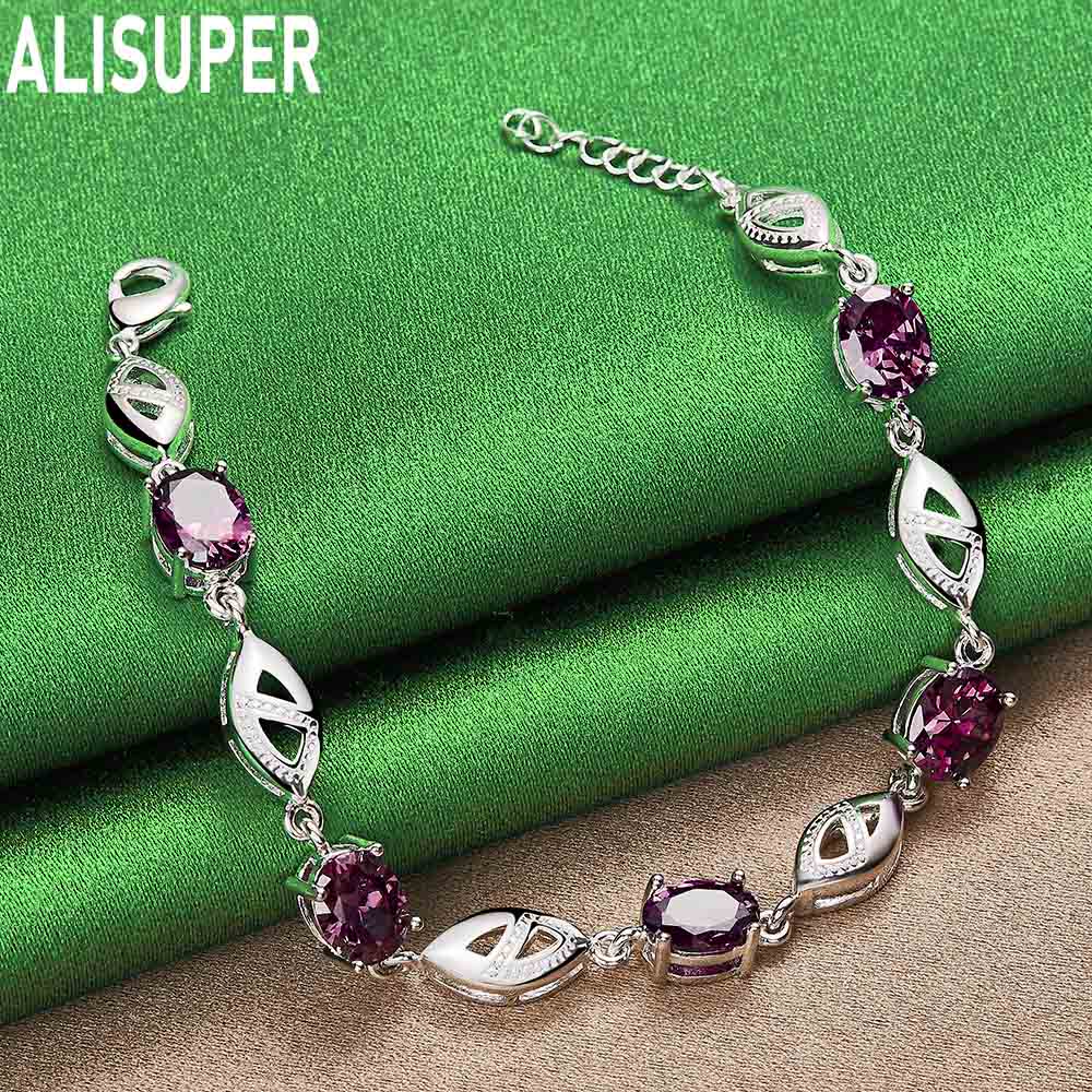 925 Sterling Silver Purple AAA Hao Shi Bracelet Fashion Wedding Jewelry