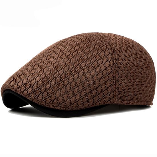 HT1377 Korea Style Summer Sun Cap Hats Plain Solid Black White Grey Cabbie Flat Caps Breathable Mesh Men Women Beret Caps