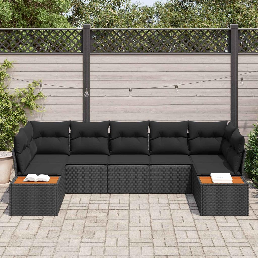 Garden Sofa Set with Cushions and Storage 7 Pcs Black Poly Rattan
