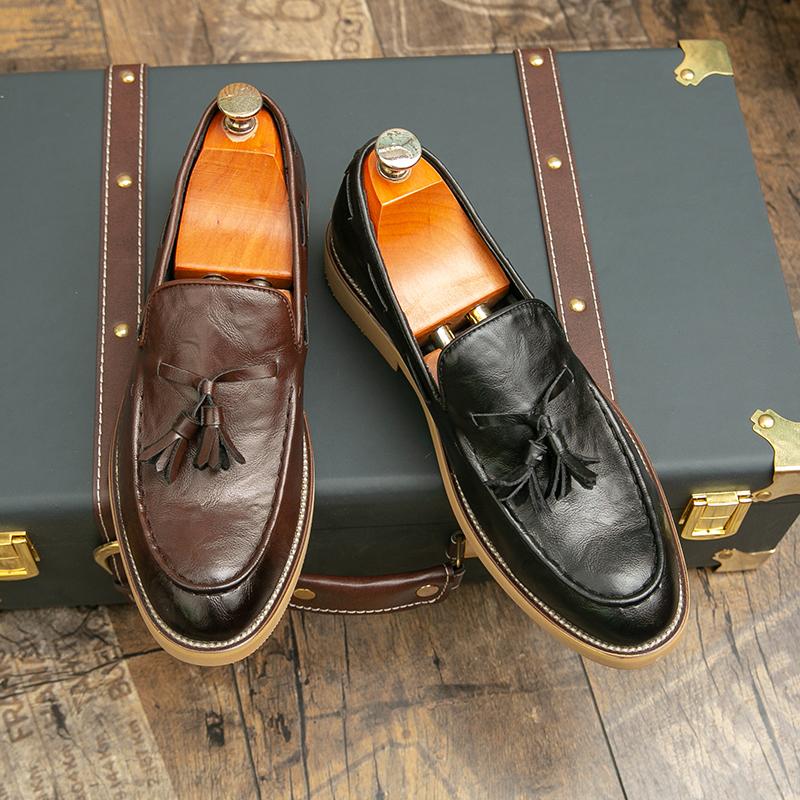 Men's Leather Shoes Slip On Office Formal Shoes Wedding Party Men's Tassel Dress Shoes Breathable Driving Oxfords Footwear