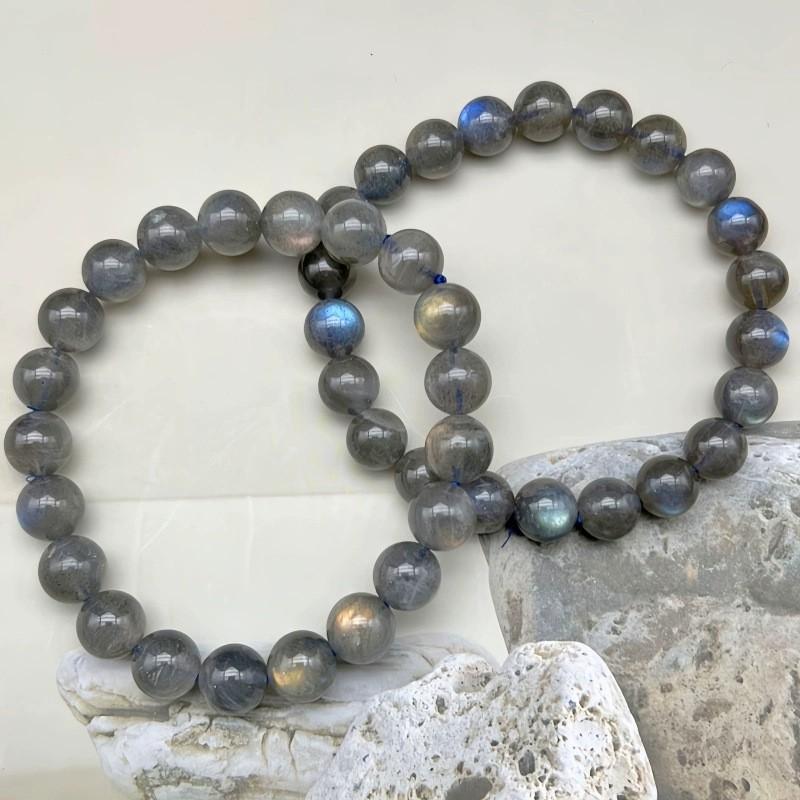 Natural Gray Moonstone Bracelet Round Beads 5-15mm Polished Labradorescence Glow Gemstone Women Men