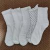 5-Pair Women's Spring Summer Mid-Calf Socks - Vertical Stripes & Polka Dots Suitable for Outdoor, Casual,, - Girly Lace Trim Tunic Socks