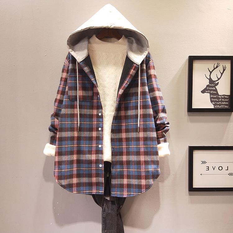 Women's Plaid Hooded Mid-Length Shirt, 2024 Spring/Autumn Korean Style, Casual Versatile Loose Fit.