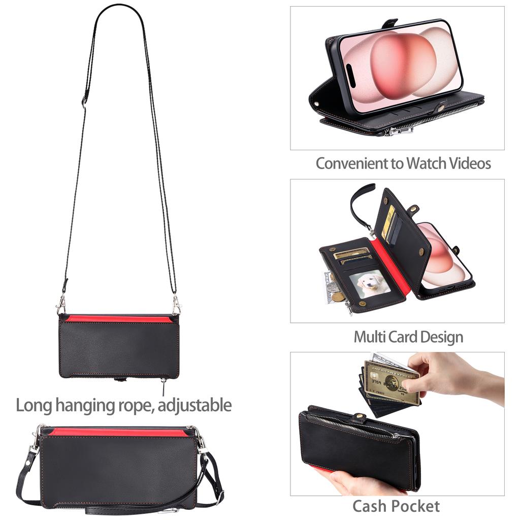 015 Style For iPhone 15 Pro Max Case Zipper Pocket Leather Wallet Phone Cover