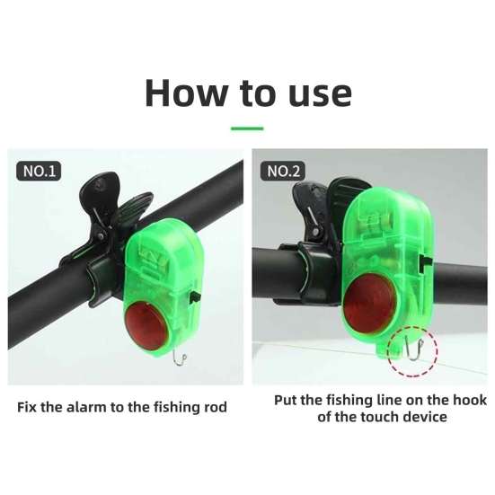 2Pcs Fishing Bite Alarm Lamp with Silicone Clip 80dB Night Fishing Rod Alert Light Sensitive Electronic Bite