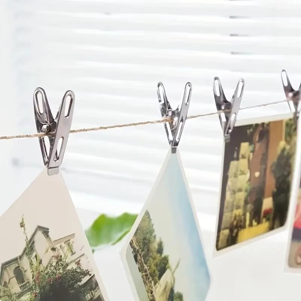 20pcs Windproof Clothes Pegs Stainless Steel Metal Binder Clips Household Document Clips  Kitchen