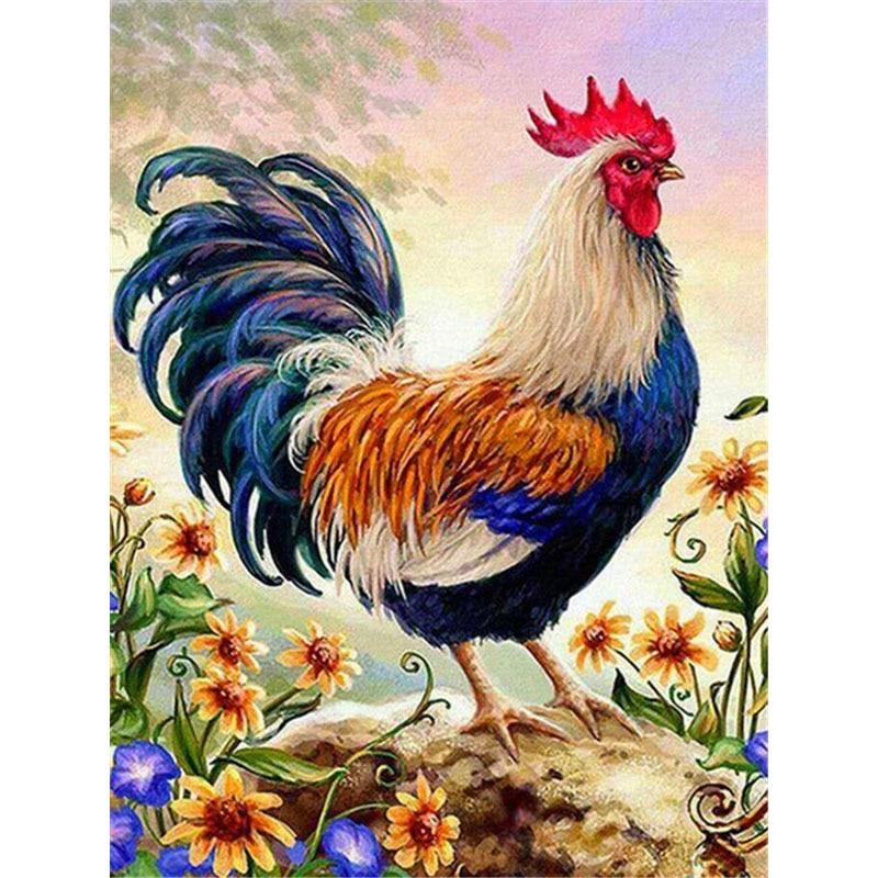Gjør-det-selv 5D diamantmaleri Kyllingfarmlandskap Diamantbroderisalg Full rundbor Rhinestone Dyrebilde Mosaikkdekor