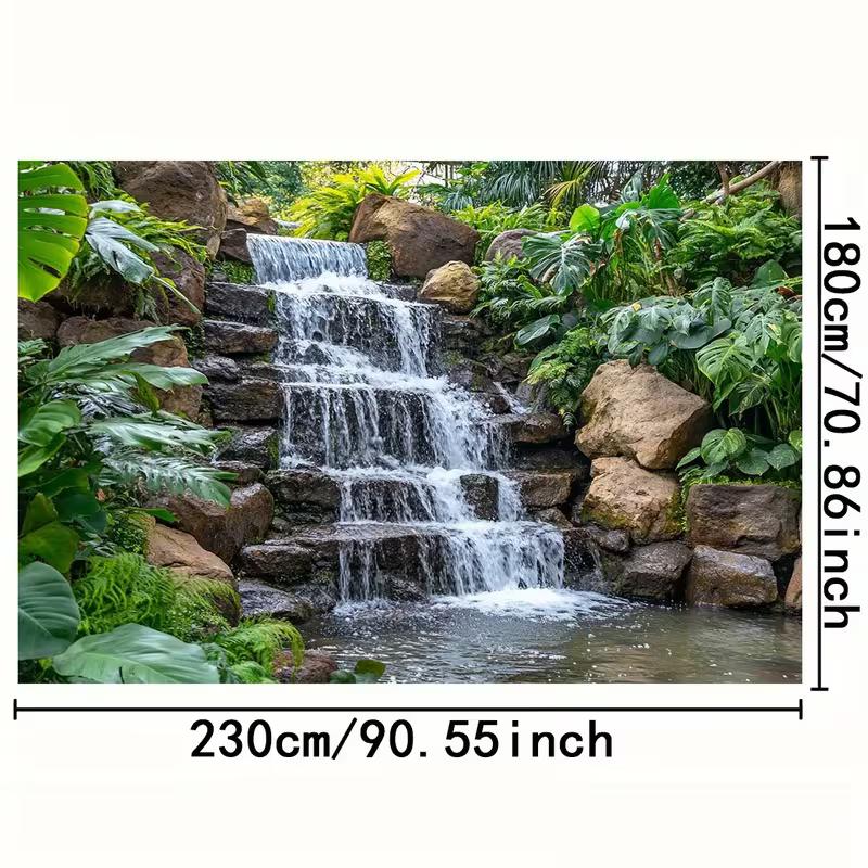 2D tropischer Wasserfall Hintergrund, Grüne Pflanze Stein Natur Foto Hintergrund