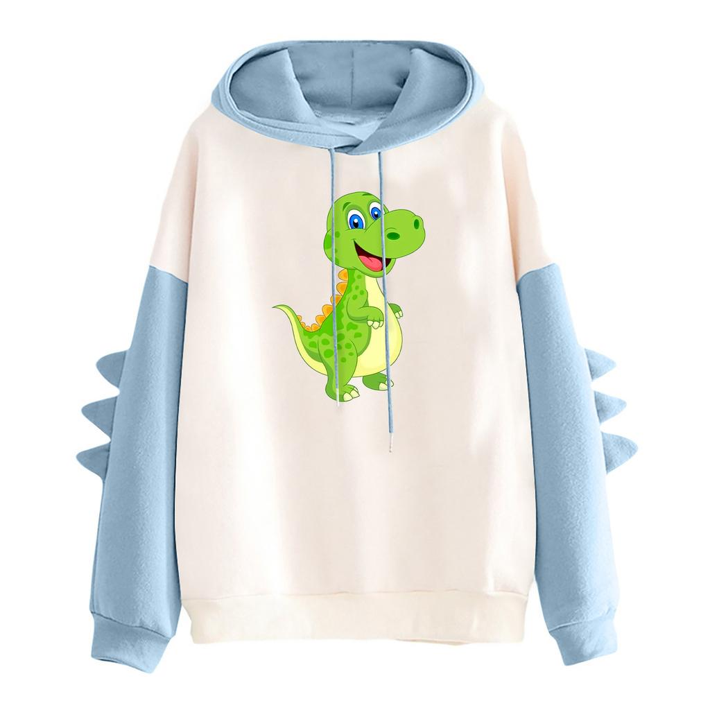 Women's Printed Contrasting Dinosaur Loose Casual Hoodie