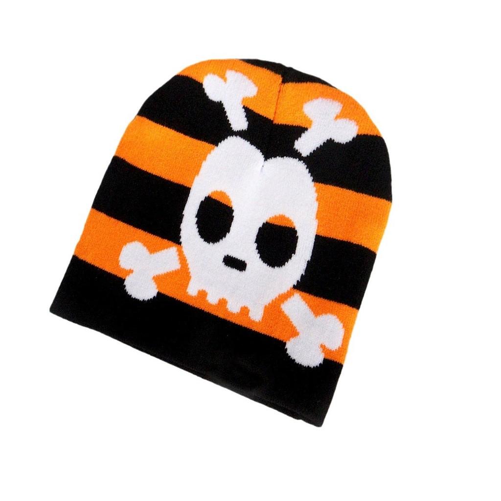 Fashion Color Blocked Striped Skull Pattern Neutral Casual Warm Knitted Hat For Streetwear And Hiphop Fans