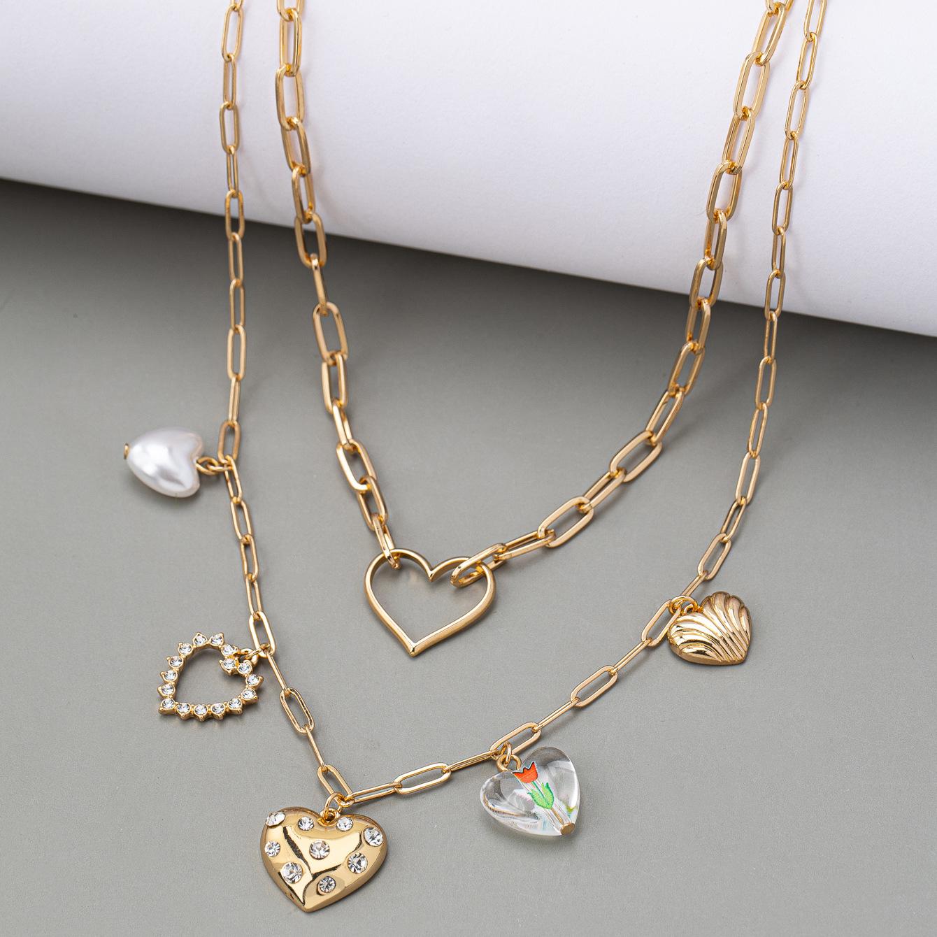 

Популярное ожерелье-чокер с подвеской в виде нескольких сердец, женский стиль, новый трансграничный продукт, двухслойное многоярусное ожерелье для женщин